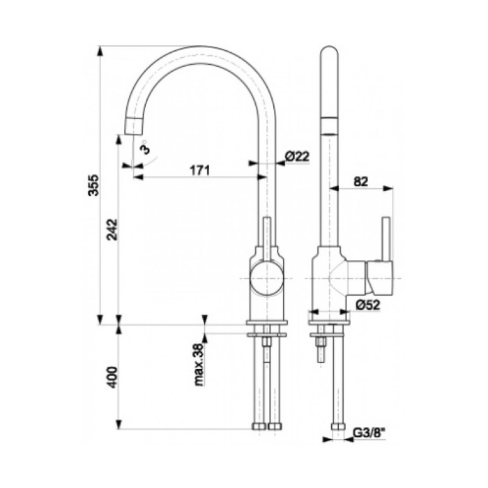 Черный смеситель для кухни Neda KFA
