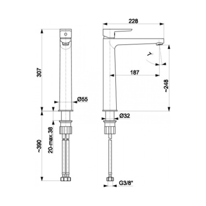 Черный смеситель для  отдельностоящего умывальника Narva Black KFA