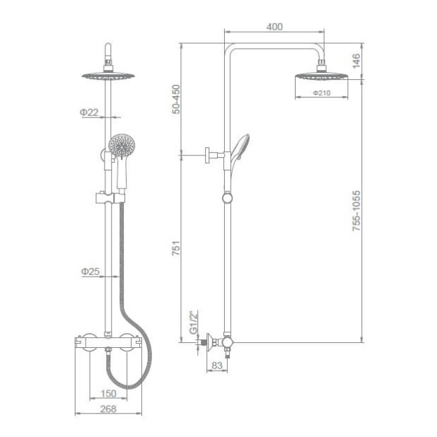Душевая система LEDEME L2411 термостат