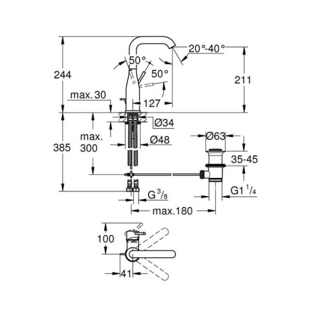 Essence New Смеситель GROHE однорычажный для раковины 1/2″ L-SIZE (32628001)