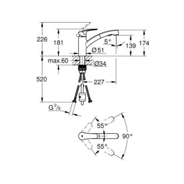 Eurosmart Смеситель GROHE однорычажный для мойки, DN 15 (30305DC1)