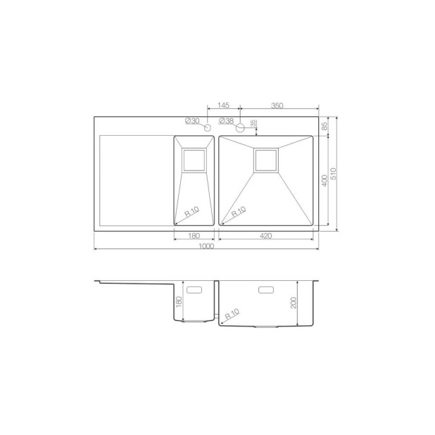 Кухонная мойка из нержавейки Omoikiri Akisame 100-2-GM-R вороненая сталь