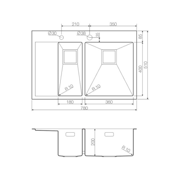 Кухонная мойка из нержавейки Omoikiri Akisame 78-2-IN-R нержавеющая сталь