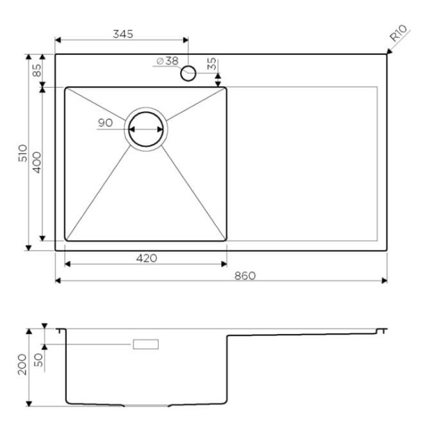 Кухонная мойка из нержавейки Omoikiri Akisame 86-IN-L нержавеющая сталь
