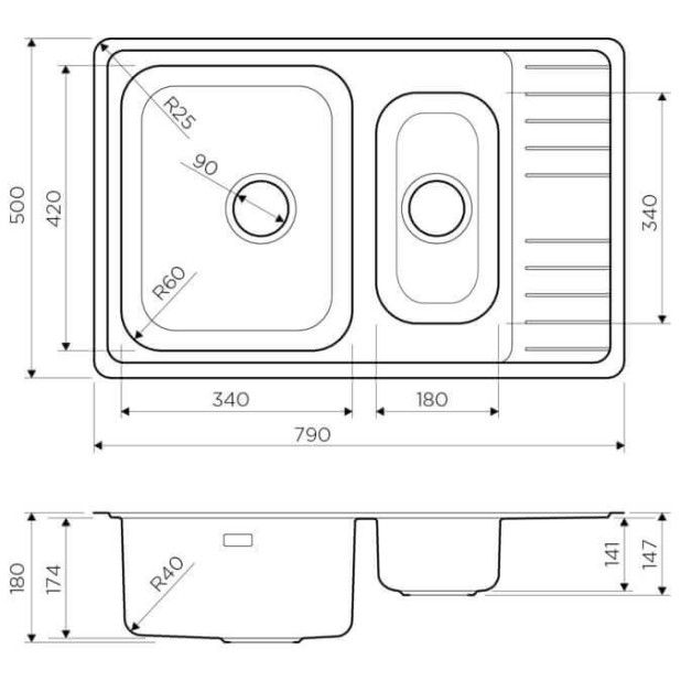 Кухонная мойка из нержавейки Omoikiri Sagami 79-2-IN нержавеющая сталь