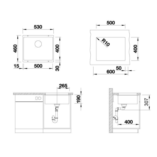 Мойка из силгр. BLANCO SUBLINE 500-U алюметаллик