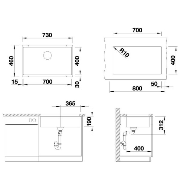 Мойка из силгр. BLANCO SUBLINE 700-U белая