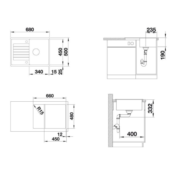 Мойка из силгр. BLANCO ZIA 45 S Compact алюметаллик