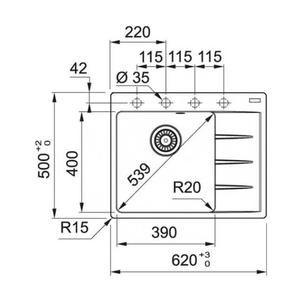 Мойка кухонная FRANKE CNG 611/211-62 TL (черный матовый) чаша слева