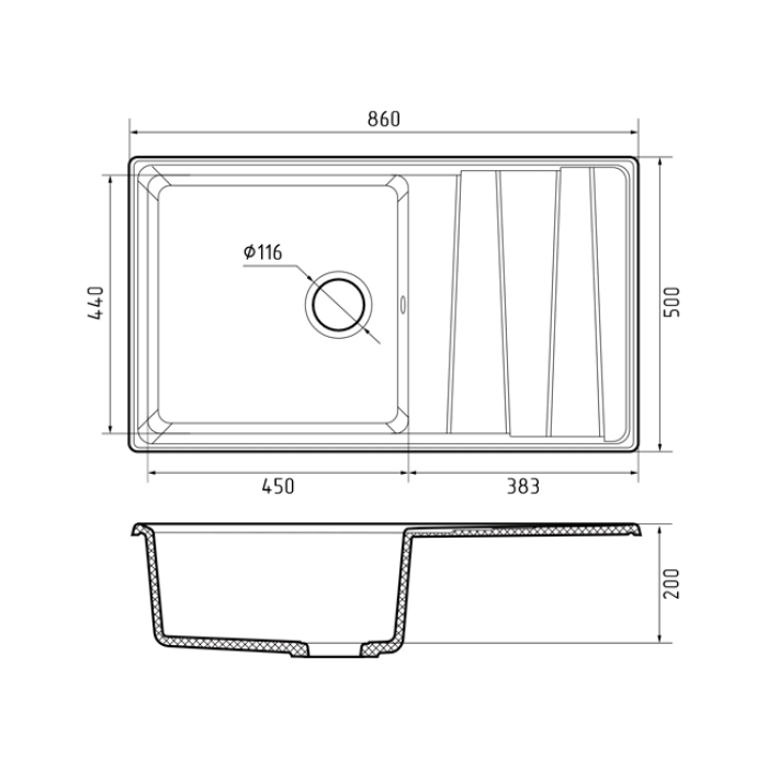 Мойка кухонная GRANFEST GF-LV-860L (кашемир)