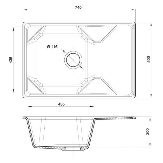 Мойка кухонная GRANFEST GF-U-740L (белый)