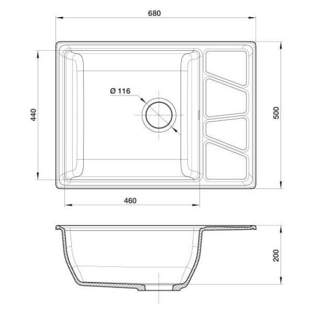 Мойка кухонная GRANFEST GF-V-680L (серый)