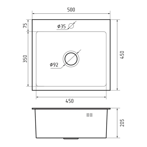 Мойка кухонная GRANFEST METAL НЕРЖАВЕЮЩАЯ СТАЛЬ AISI 304 PVD GF-5045 ГРАФИТ (с сифоном)