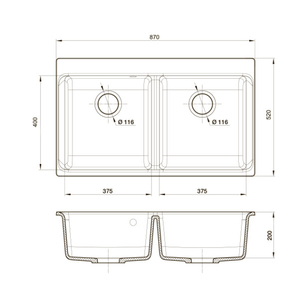 Мойка кухонная RIVELATO AXEL X-90-2D (бежевый/beige scuro/темно-бежевый)