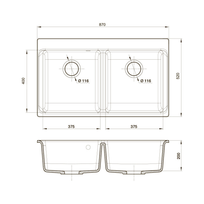 Мойка кухонная RIVELATO AXEL X-90-2D (черный/antracite/антрацит)