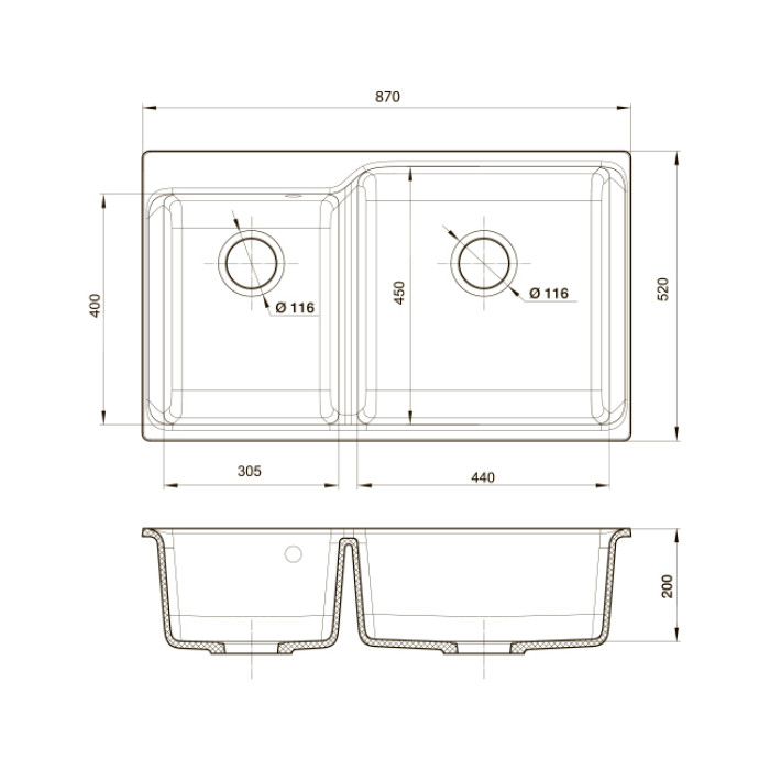 Мойка кухонная RIVELATO AXEL X-90D (бежевый/beige scuro/темно-бежевый)