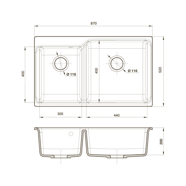 Мойка кухонная RIVELATO AXEL X-90D (ченый/antracite/антрацит)