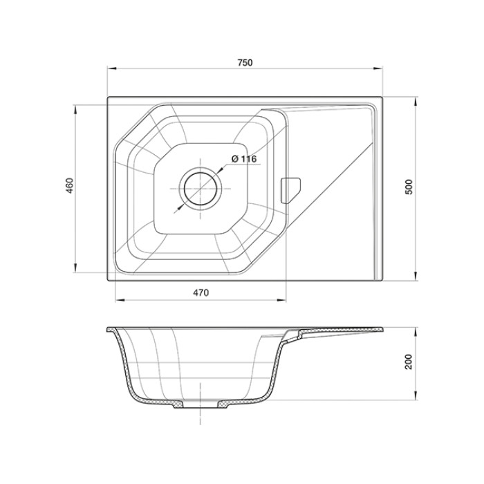 Мойка кухонная RIVELATO LOCUS LS-75 (черный/antracite/антрацит)