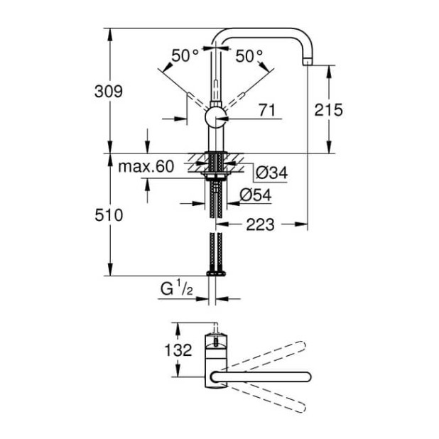 Смеситель для кухни GROHE Flair однорычажный для мойки, DN 15 (30336000)