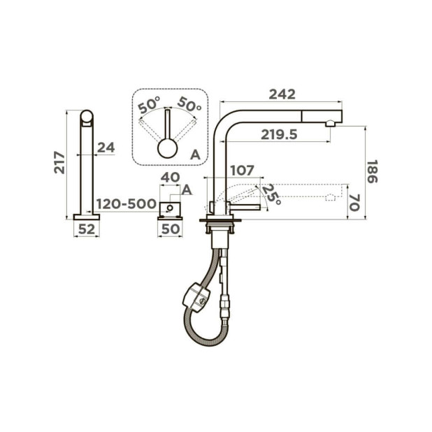 Смеситель для кухни Omoikiri Nara-S-BN нержавеющая сталь