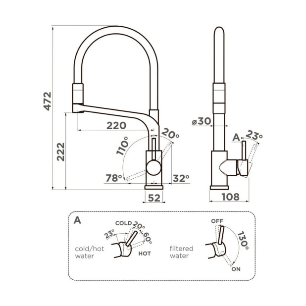 Смеситель для кухни Omoikiri Sinto 2 Plus-GM-R вороненая сталь/красный