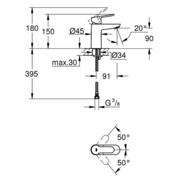 Смеситель для умывальника GROHE BauEdge (23330000)