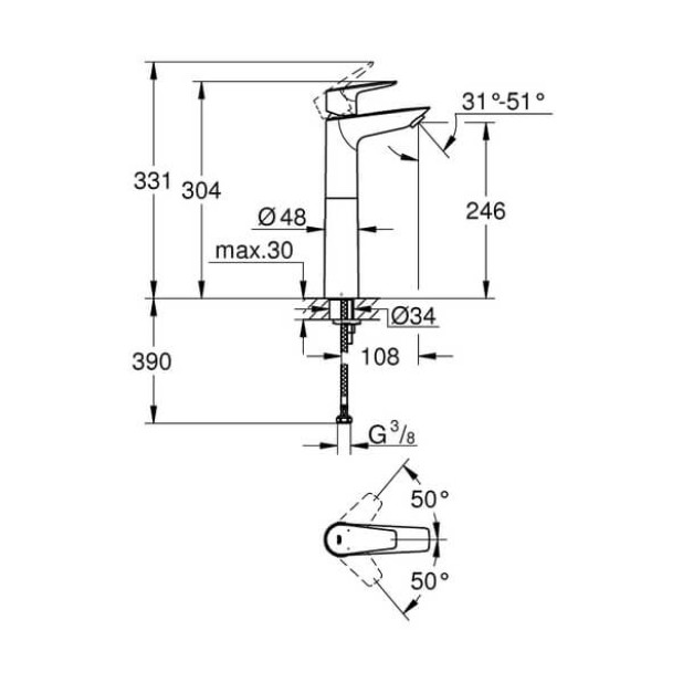 Смеситель для умывальника Grohe BauEdge (23761001)