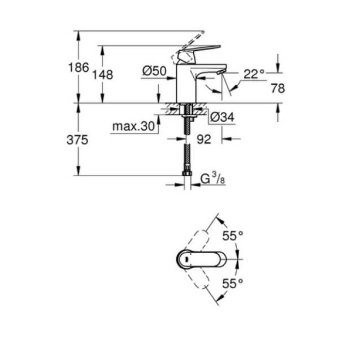 Смеситель для умывальника GROHE Eurosmart Cosmopolitan (32824000)