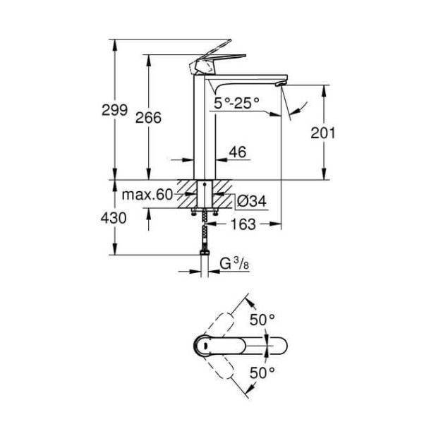 Смеситель для умывальника GROHE Eurosmart Cosmopolitan однорычажный DN 15 XL-Size (23921000)