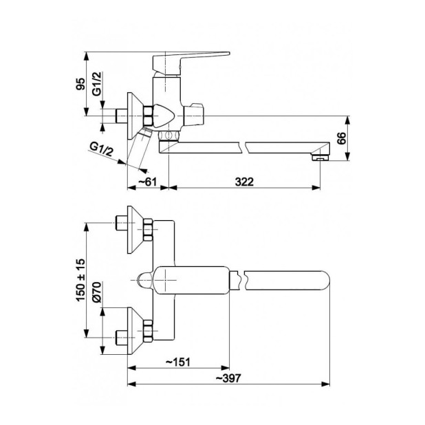 Смеситель для ванны Agat 4428-715-00 с длинным изливом