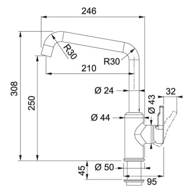 Смеситель FRANKE Urban поворотный излив, черный матовый (115.0627.524)