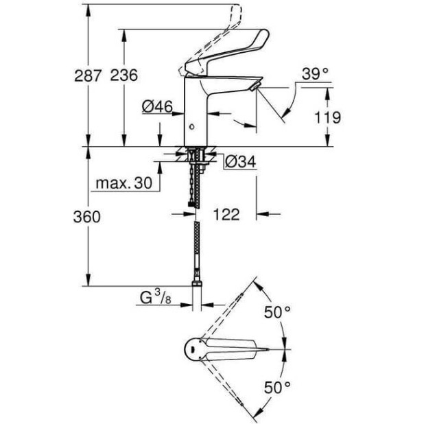 Смеситель GROHE Eurosmart однорычажный для раковины, M-Size (23985003)