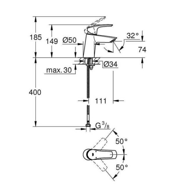Смеситель GROHE Eurosmart однорычажный для раковины, S-Size (23967003)