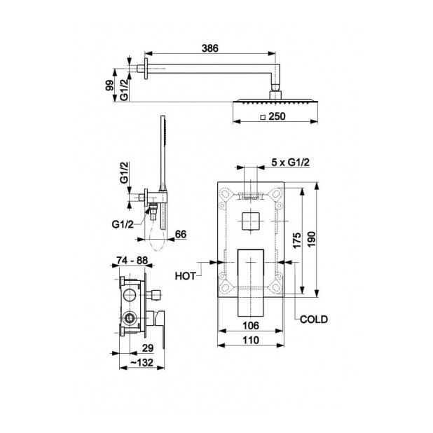 Смеситель встроенный LOGON Black для душа (комплект)