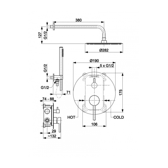 Смеситель встроенный MOZA (хром) для душа (комплект)