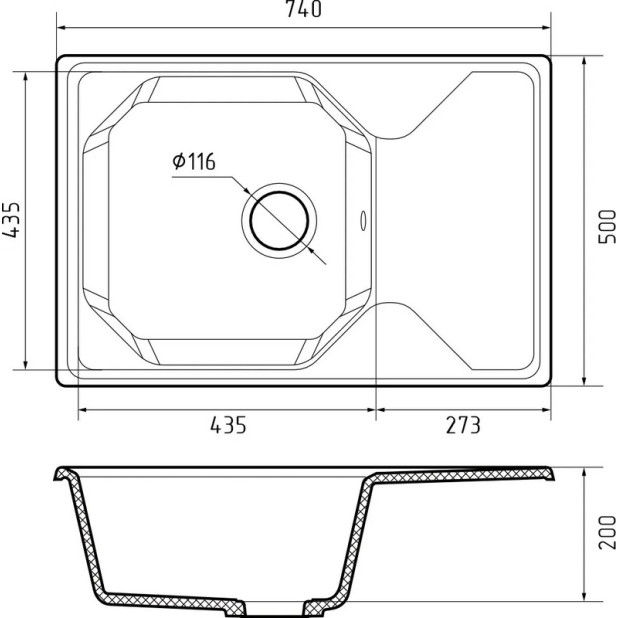 Мойка кухонная GRANFEST GF-U-740L (кашемир)