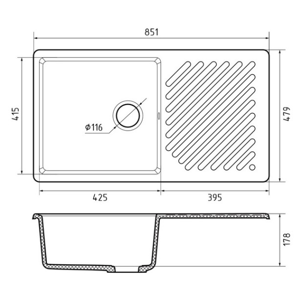 Мойка кухонная GRANFEST QUARZ GF-ZL-52 (темно-серый)